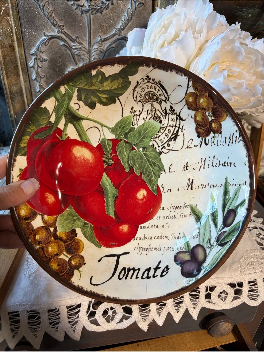 Certified international olive branch tomato ceramic serving bowl